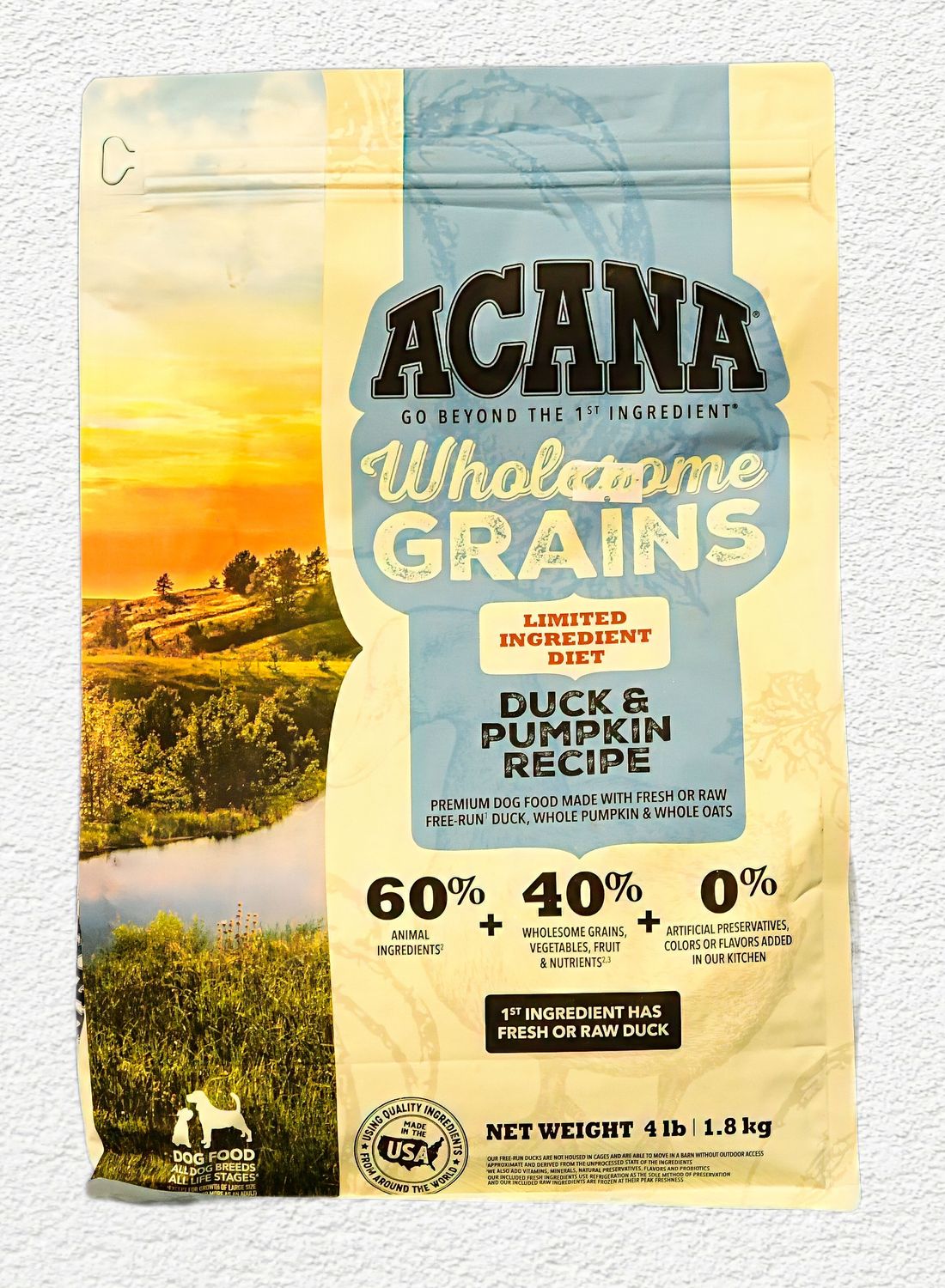 Acana Wholesome Grains Duck & Pumpkin Recipe Dry Dog Food, 4 lbs
