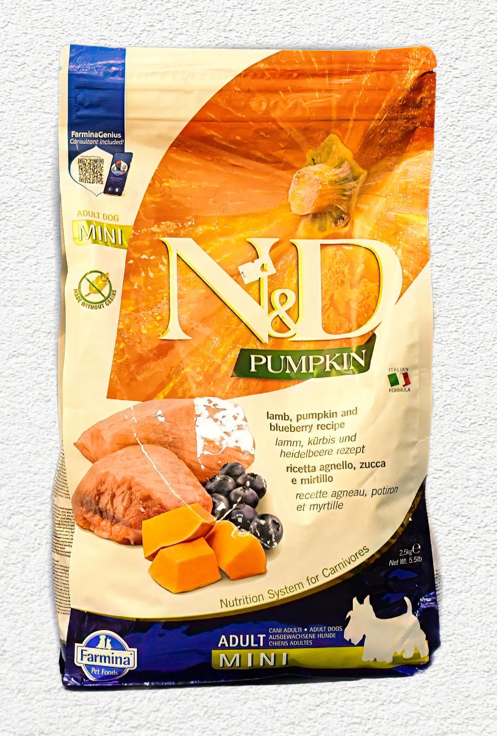 Farmina N&D Pumpkin Lamb & Blueberry Recipe Adult Mini Kibble Dry Dog Food - 5.5lb