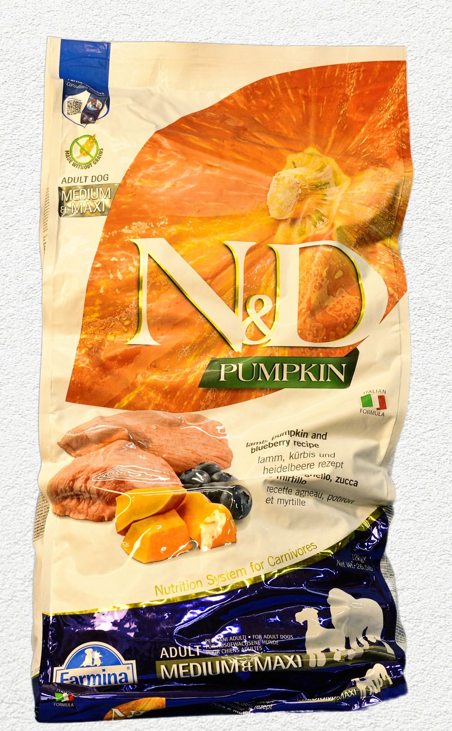 Farmina Pumpkin Lamb & Blueberry Recipe Adult Medium/Maxi Kibble Dry Dog Food - 26.4 lbs