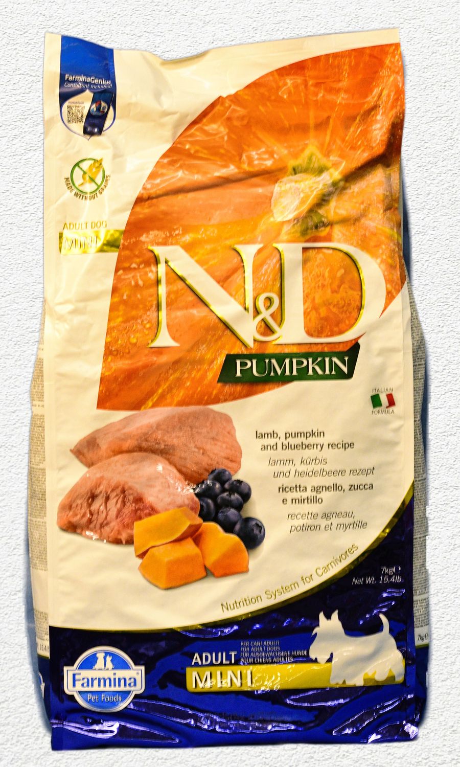 Farmina N&D Pumpkin Lamb & Blueberry Recipe Adult Mini Kibble Dry Dog Food - 15.4 lbs Farmina N&D Pumpkin Lamb & Blueberry Recipe Adult Mini Kibble Dry Dog Food - 15.4 lbs