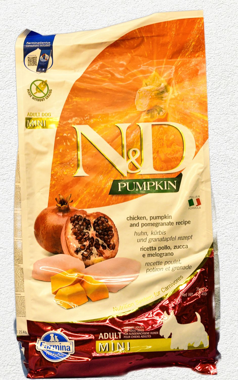 Farmina N&D Pumpkin Chicken & Pomegranate Recipe Adult Mini Kibble Dry Dog Food - 15.4 lbs