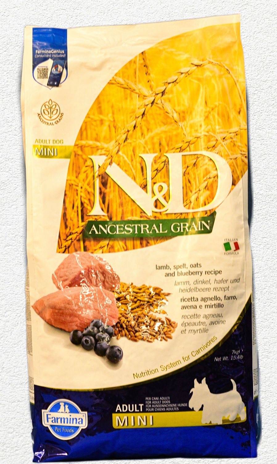 Farmina Ancestral Grain Lamb & Blueberry Recipe Adult Mini Kibble Dry Dog Food - 15.4 lbs