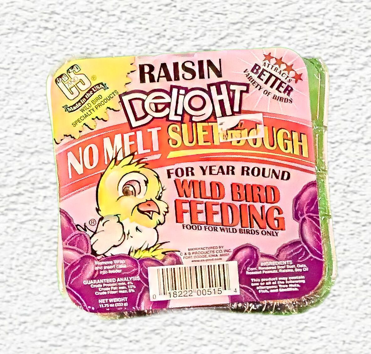 C&S Raisin Delight No-Melt Suet Dough, 11.75 oz.