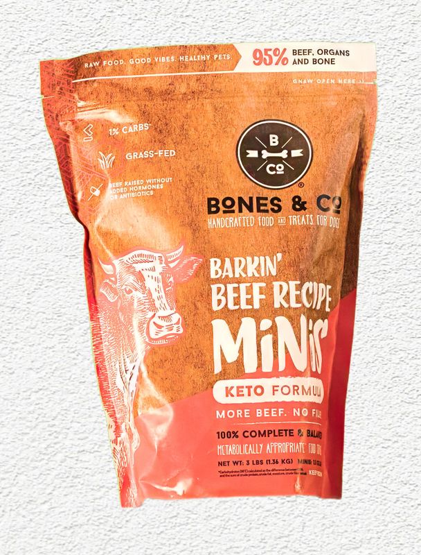 Bones & Co. Barkin' Beef Minis Frozen Raw Dog Food, 3 lb