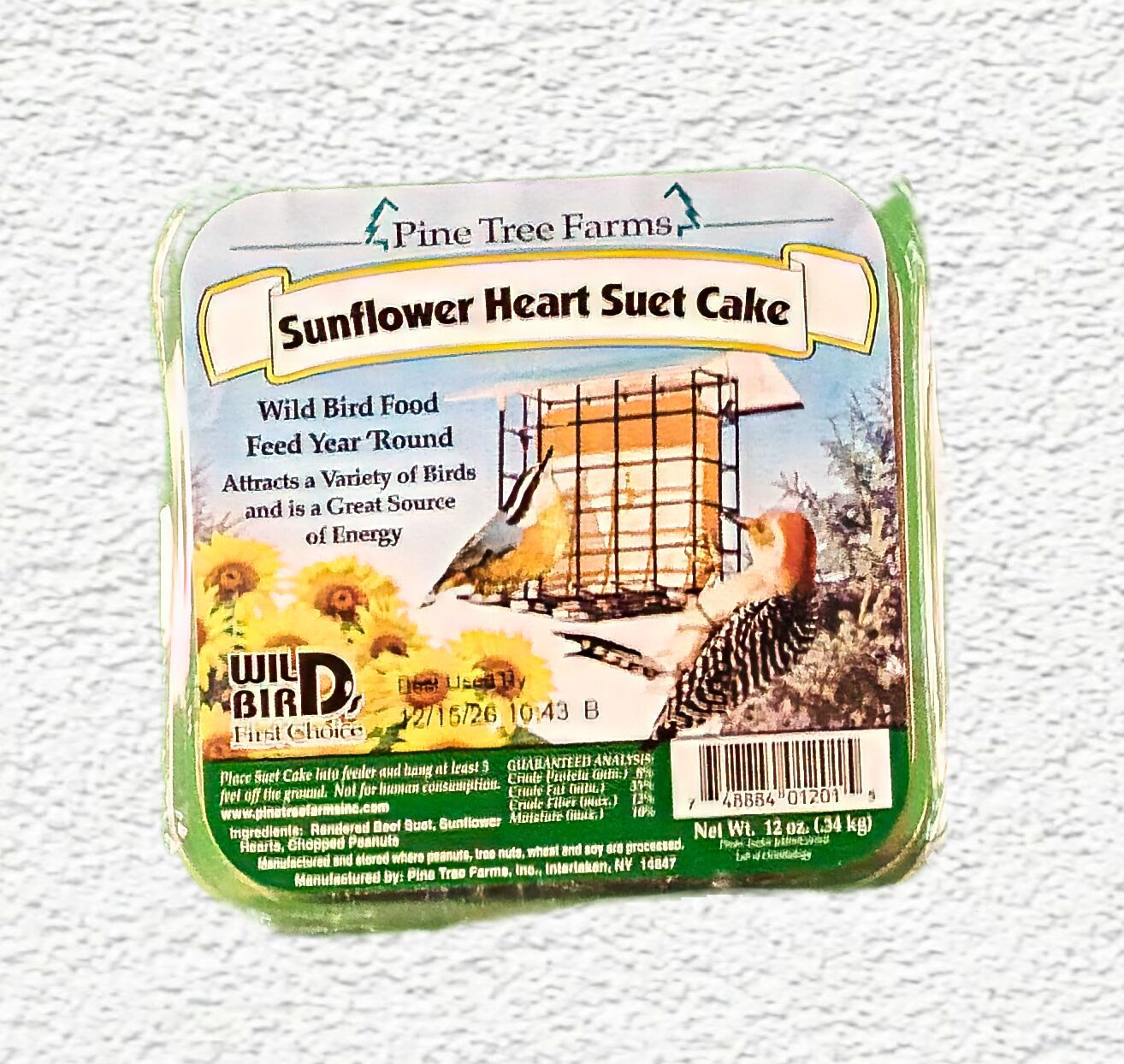 SUET - PINE TREE FARMS - SUNFLOWER HEART SUET CAKE 12oz