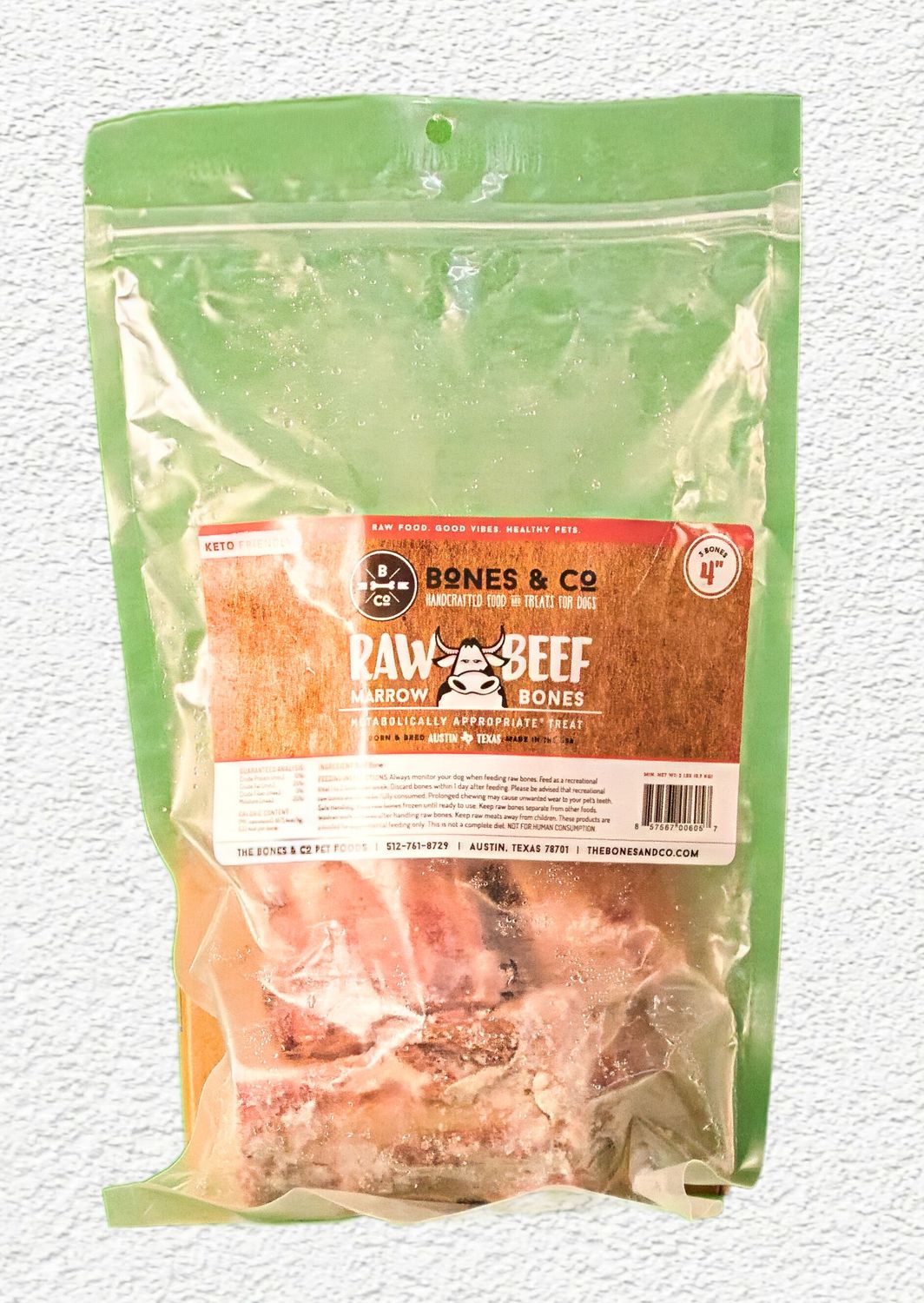 Bones & Co. Raw Beef Marrow Bones, 4" Frozen 3-Pack