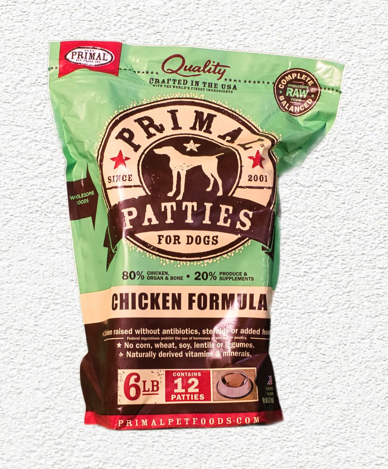 Primal Dog Raw Frozen Chicken Patties, 6 lb