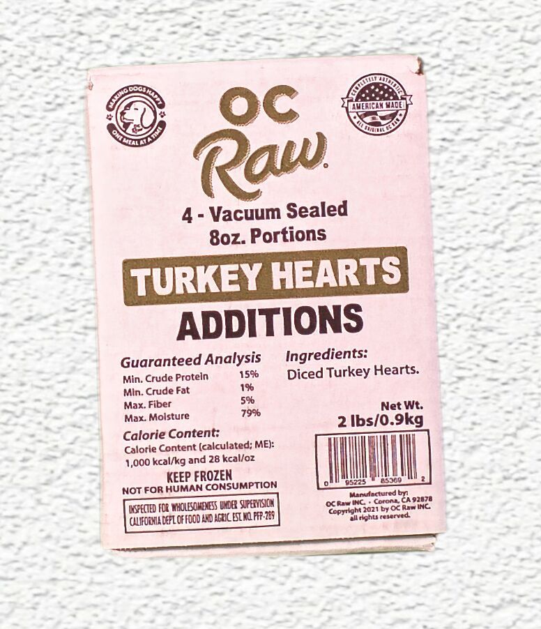 OC Raw Additions Dog Frozen Turkey Hearts, 2 lb