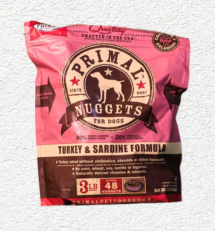 Primal Dog Raw Frozen Turkey & Sardine Nuggets, 3 lb
