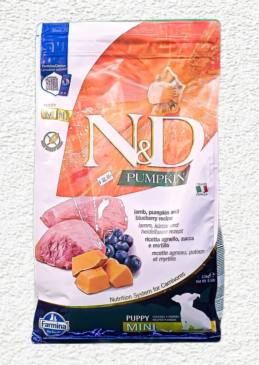 Farmina N&D Pumpkin Lamb & Blueberry Puppy Mini Dry Dog Food - 5.5 lb