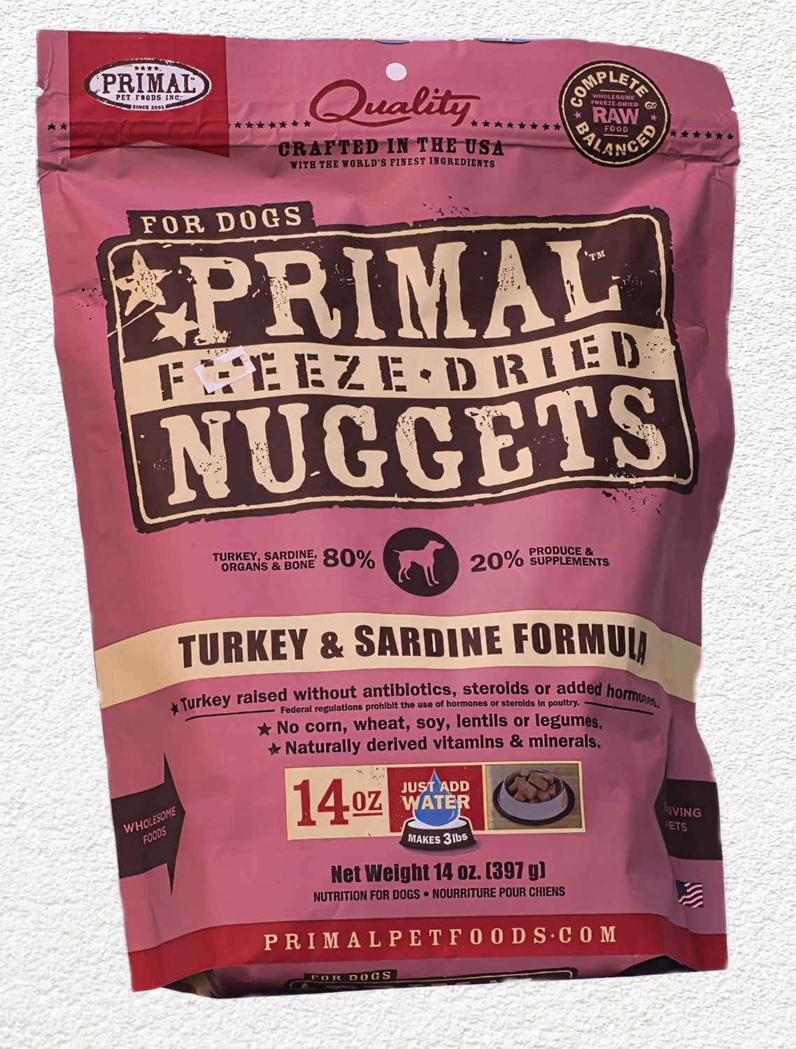 Primal Freeze-Dried Turkey & Sardine Nuggets for Dogs, 14 oz