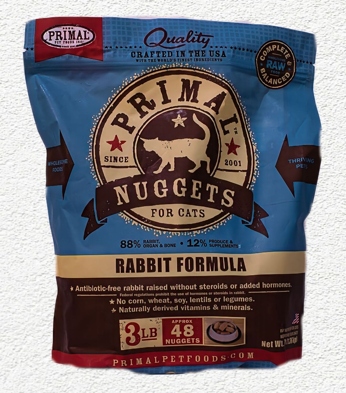 Primal Raw Frozen Feline Nuggets Rabbit Formula, 3lb