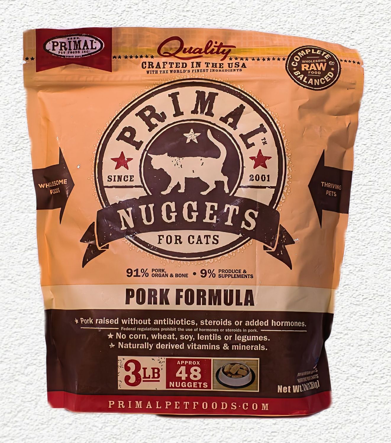 Primal Raw Frozen Feline Nuggets Pork Formula, 3lb