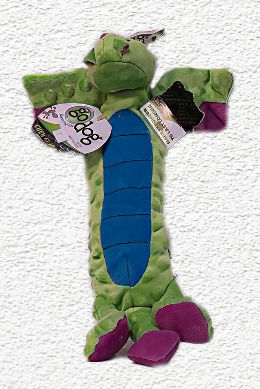 GoDog Skinny Dragons Squeaker Plush Dog Toy (Large, Green)