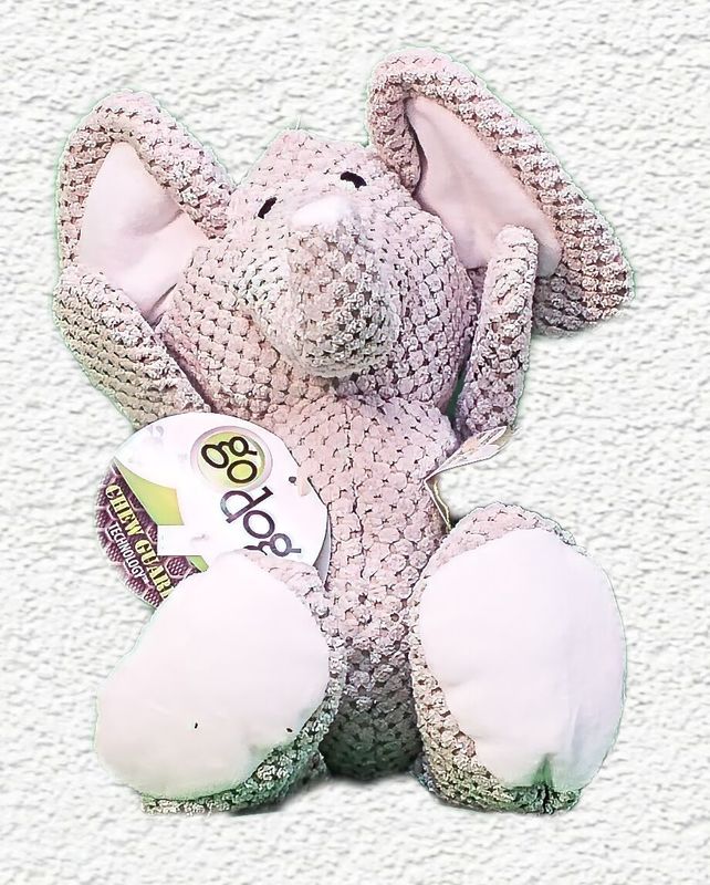 goDog Checkers Elephant Plush Squeaker Dog Toy (Large, Gray)