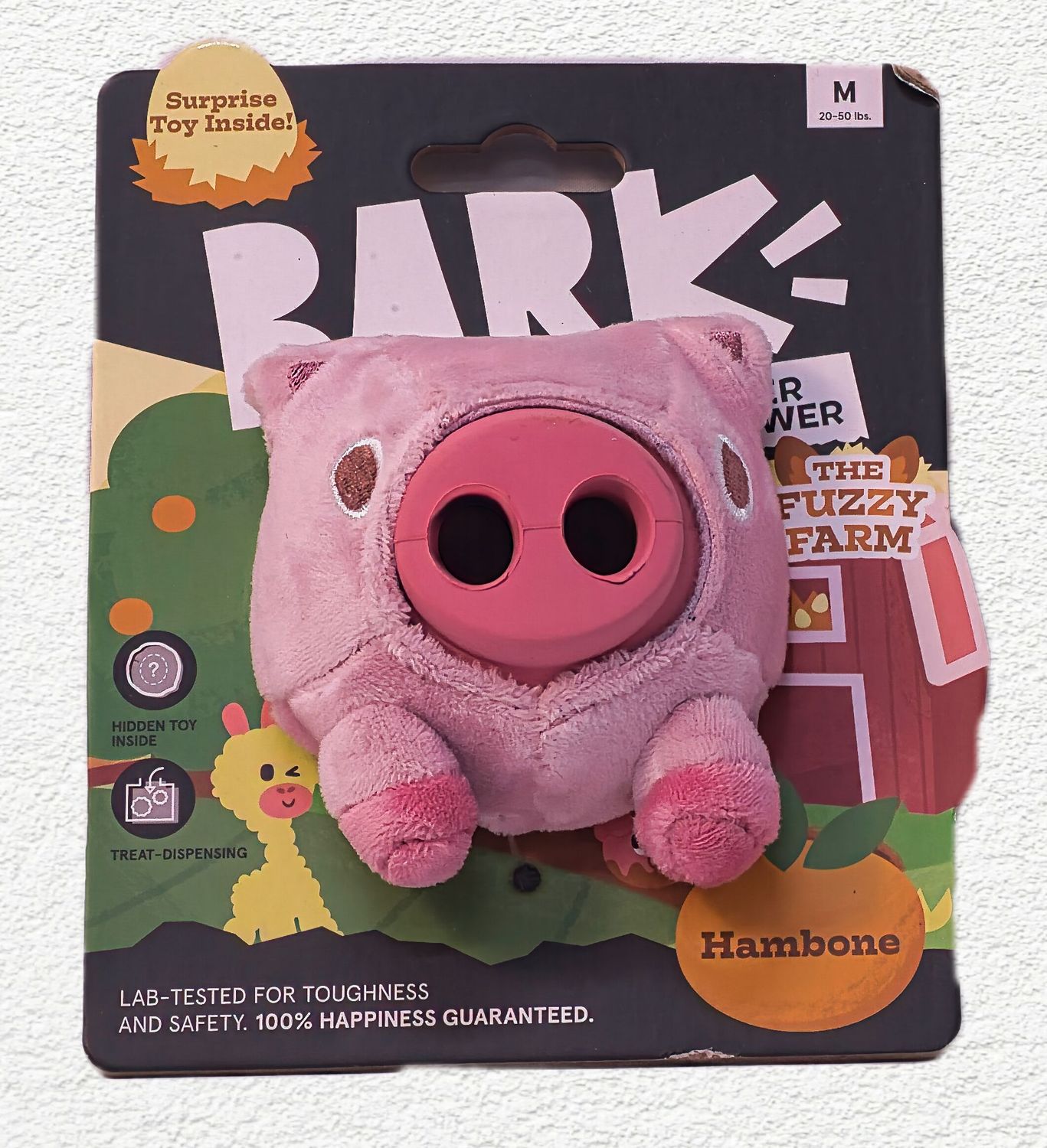 BARK Hambone Pig Hog Rubber Super Chewer Dog Toy Pink Medium