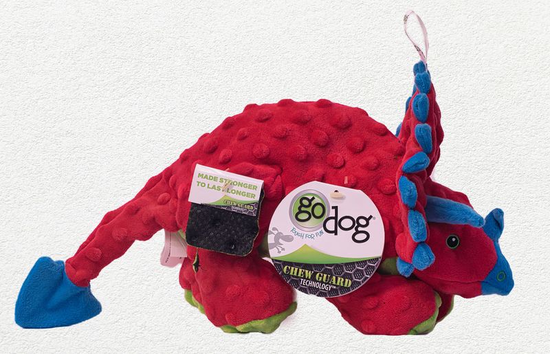 goDog Dino Triceratops w/Chew Guard Plush Dog Toy Red Large