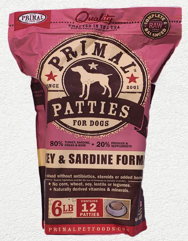 Primal Raw Frozen Turkey & Sardine Formula Dog Patties  6 - lb