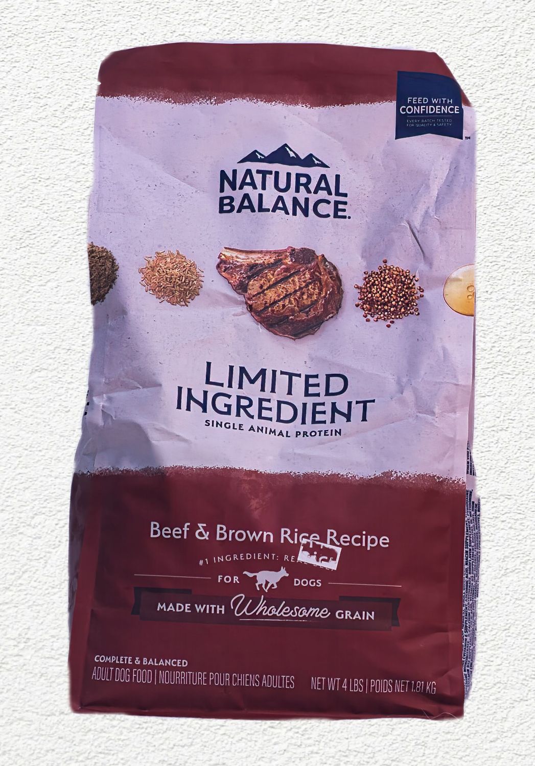 Natural Balance Limited Ingredient Adult Dry Dog Food with Healthy Grains, Beef & Brown Rice Recipe – 4 lb Bag