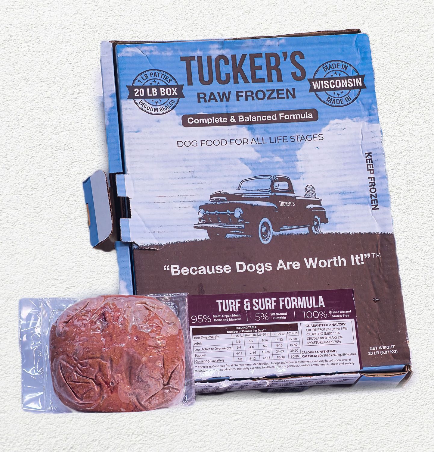 Tuckers Raw Frozen Dog Food | Surf & Turf Patties, 20 lb Box