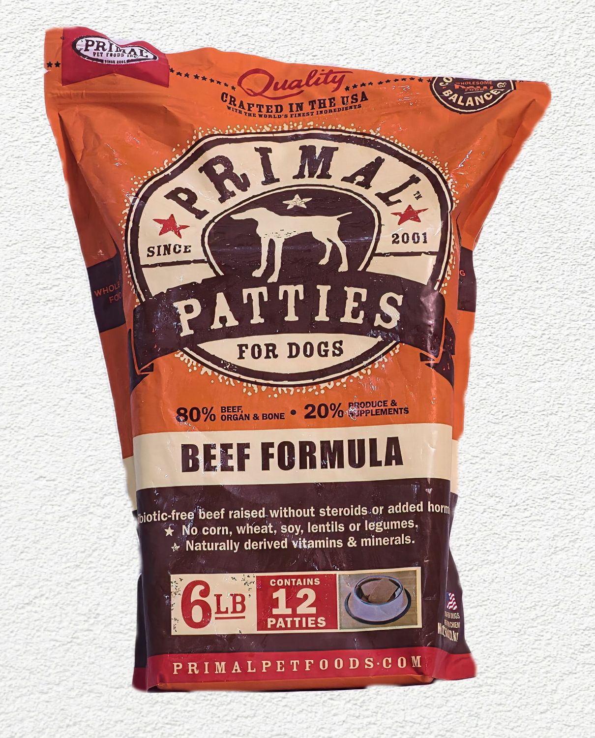 Primal Raw Frozen Beef Patties for Dogs – 6 lb Bag