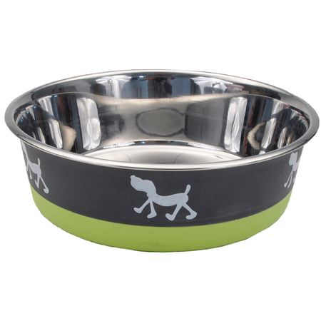 Maslow Design Puppy Non‑Skid Stainless Steel Bowl, Green & Grey, 28 oz