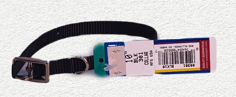 COASTAL NYLON TRADITIONAL DOG COLLAR SINGLE PLY - BLACK - 3/8" x 10"
