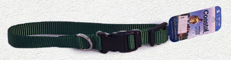 COASTAL NYLON DOG COLLAR PLASTIC BUCKLE 5/8" x 8" - 12" - SMALL GREEN