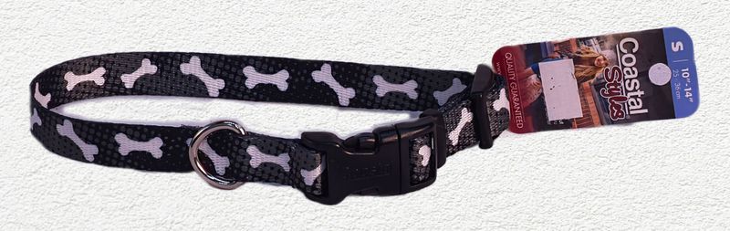 COASTAL DOG COLLAR STYLES SMALL 5/8" - 14" - BLACK BONES