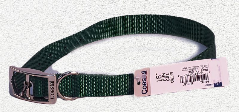 Coastal® Single-Ply Dog Collar, Hunter Green, Medium - 3/4" x 18"