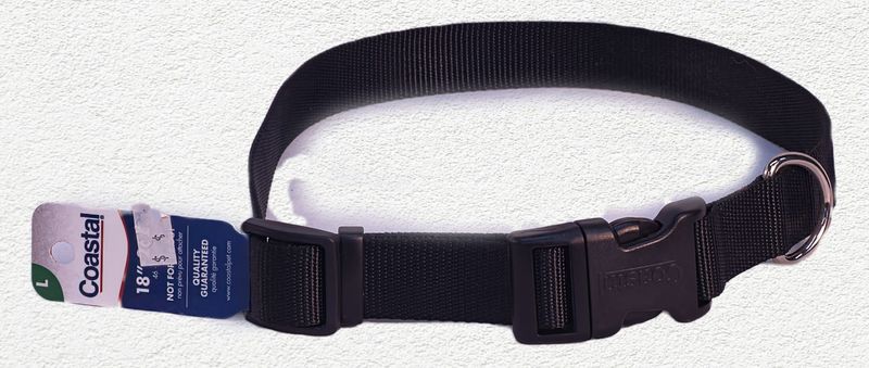 Coastal® Adjustable Dog Collar with Plastic Buckle, Black, Large - 1" x 18"-26"