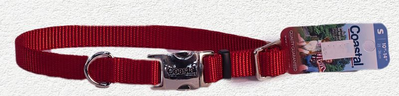 COASTAL NYLON DOG COLLAR METAL BUCKLE 5/8" x 10" - 14" - SMALL RED