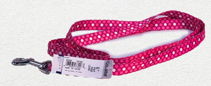 Coastal Styles Dog Leash, Pink Dots, 5/8" x 6'