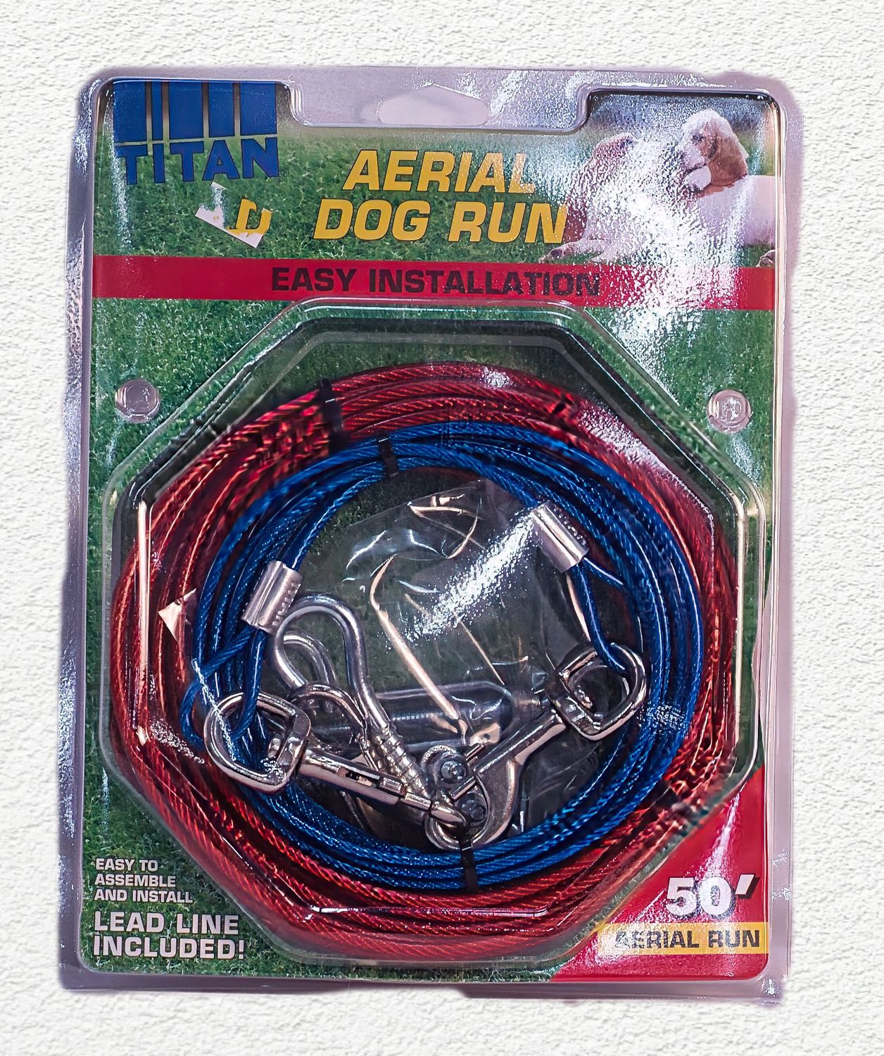 Coastal Pet Products Titan Aerial Dog Run Cable Trolley System, 50 ft, Red & Blue