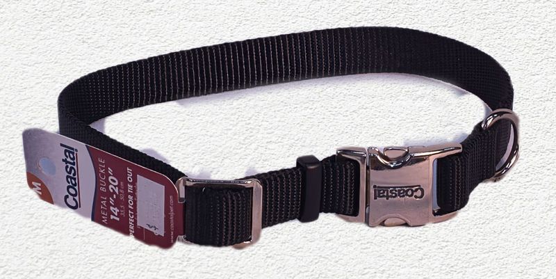 Coastal® Adjustable Dog Collar with Metal Buckle, Black, Medium - 3/4" x 14"-20"