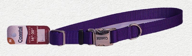 Coastal® Adjustable Dog Collar with Metal Buckle, Purple, Medium - 3/4" x 14"-20"