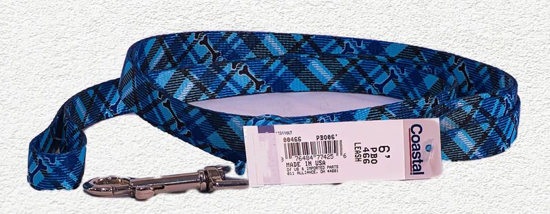 Coastal Styles Dog Leash, Plaid Bones, 5/8" x 6'