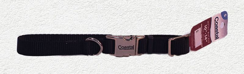 COASTAL NYLON DOG COLLAR METAL BUCKLE 5/8" x 10" - 14" - SMALL BLACK