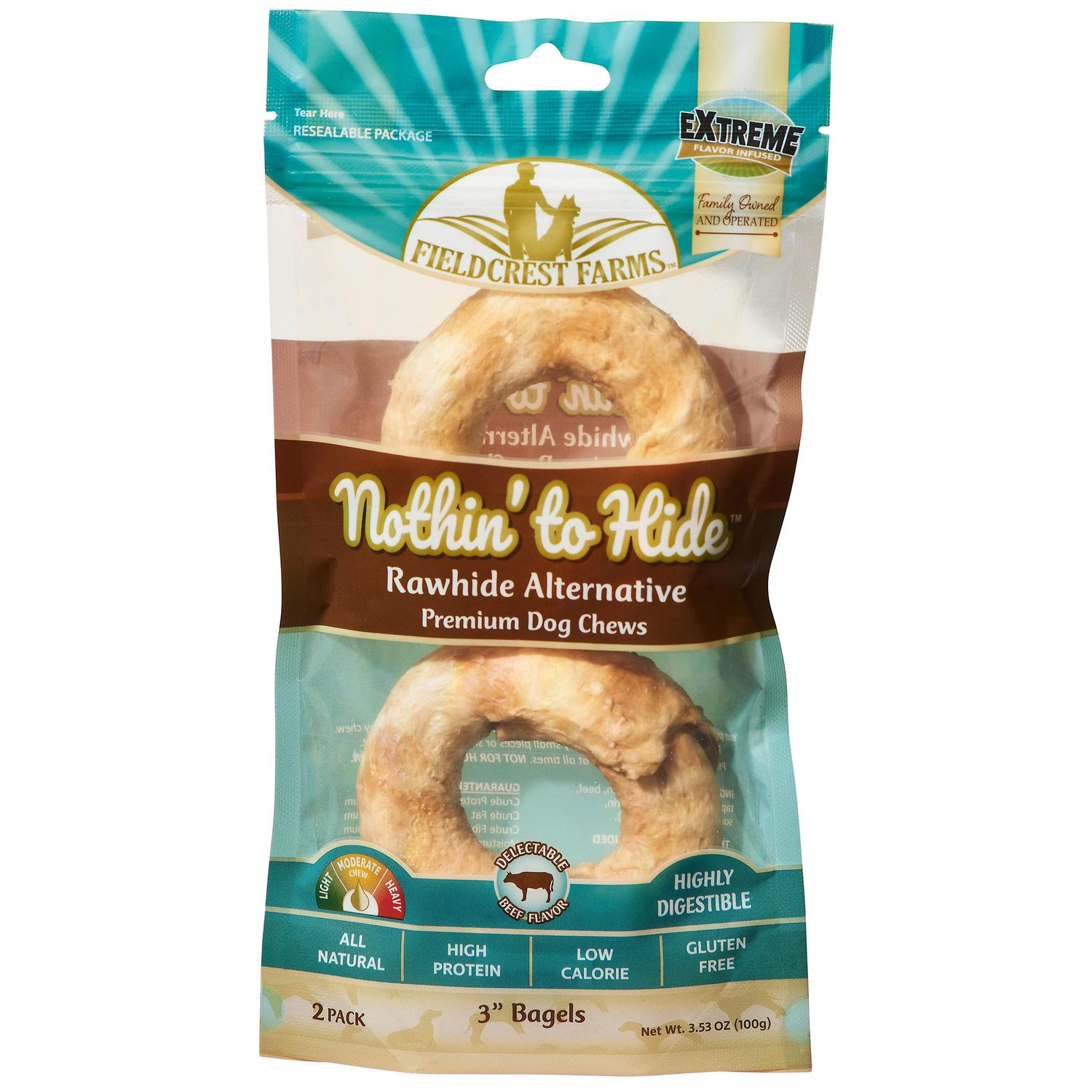 Fieldcrest Farms Nothin' to Hide Bagels Dog Treat Beef, 2 pack