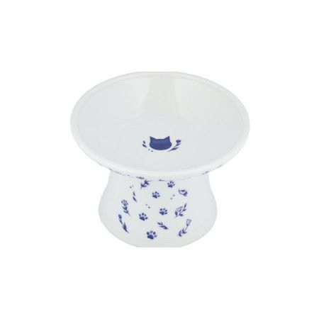 Necoichi Cat Bowl Food Tilted Nordic Blue Print