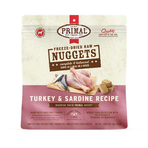 Primal Freeze-Dried Turkey & Sardine Nuggets for Dogs, 14 oz