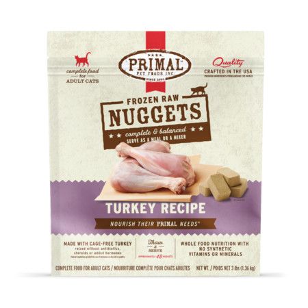 Primal Cat Frozen Raw Turkey Nuggets – 3 lb Bag