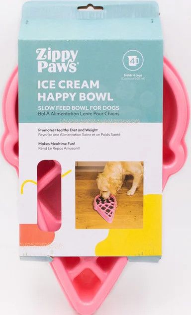 Zippy Paws Happy Bowl Slow Feeder Ice Cream Pink - Medium