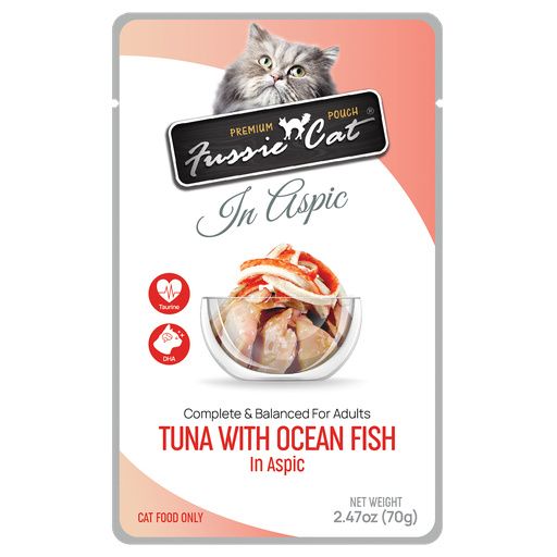 Fussie Cat Premium Tuna with Ocean Fish in Aspic Pouch - 2.47oz 12 per box