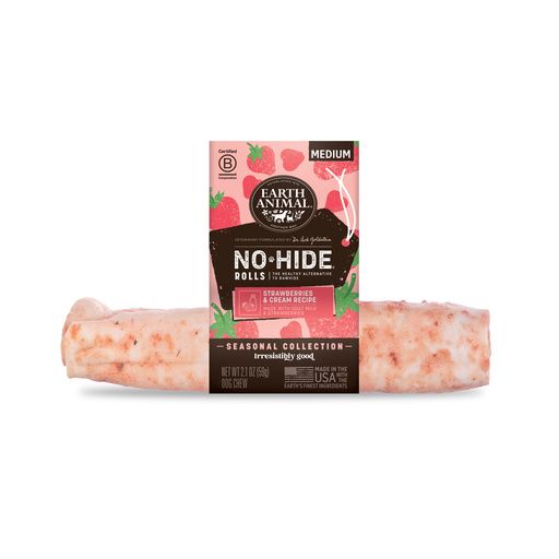Earth Animal Dog Treat No Hide Rolls Medium Strawberries & Cream 10/Box single