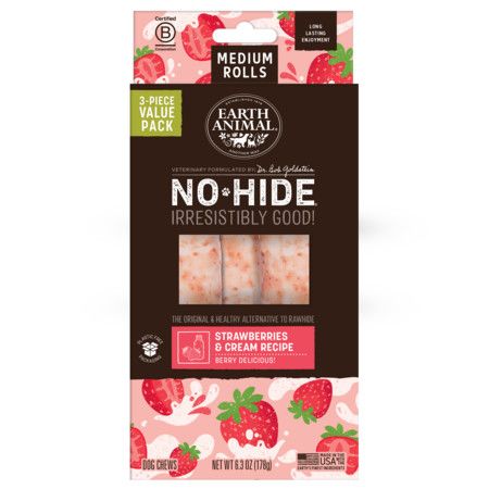 Earth Animal Dog Treat No Hide Value Box Rolls Strawberries & Cream Medium 3 Pack