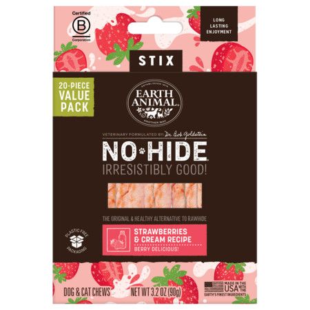 Earth Animal Dog Treat No Hide Value Box Stix Strawberries & Cream 20 Pack