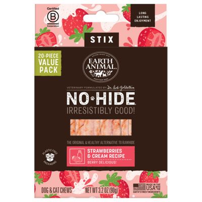 Earth Animal Dog Treat No Hide Value Box Stix Strawberries & Cream 20 Pack
