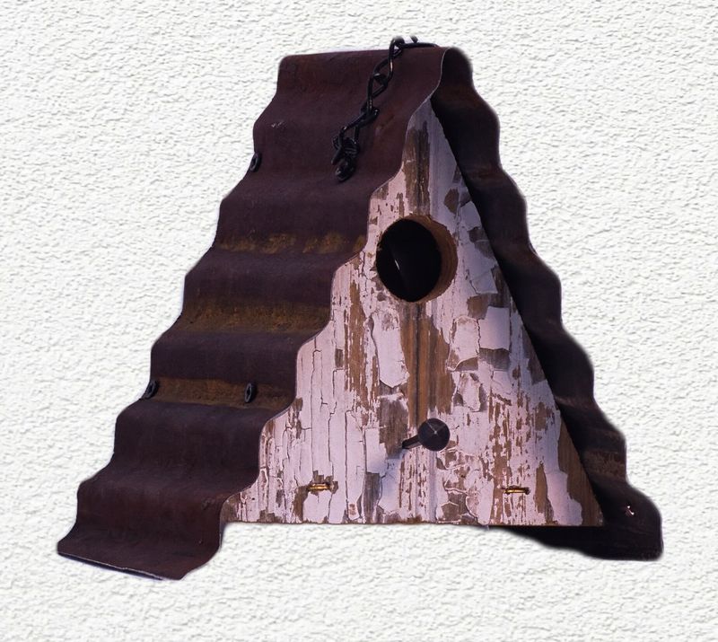 Rustic Reclaimed Barnwood & Metal Roof Wren Birdhouse