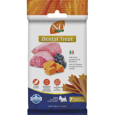 Farmina Dog Treat Dental PUMPKIN Lamb & Blueberry Mini 2.1 oz Farmina Dog Treat Dental PUMPKIN Lamb & Blueberry Mini 2.1 oz